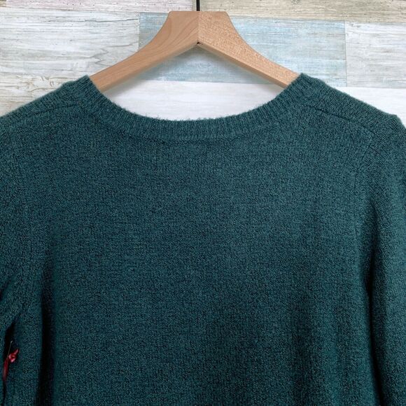 Cynthia Rowley V Neck Wool Blend Sweater Green Ribbed Soft Stretchy Womens Small - Picture 5 of 7